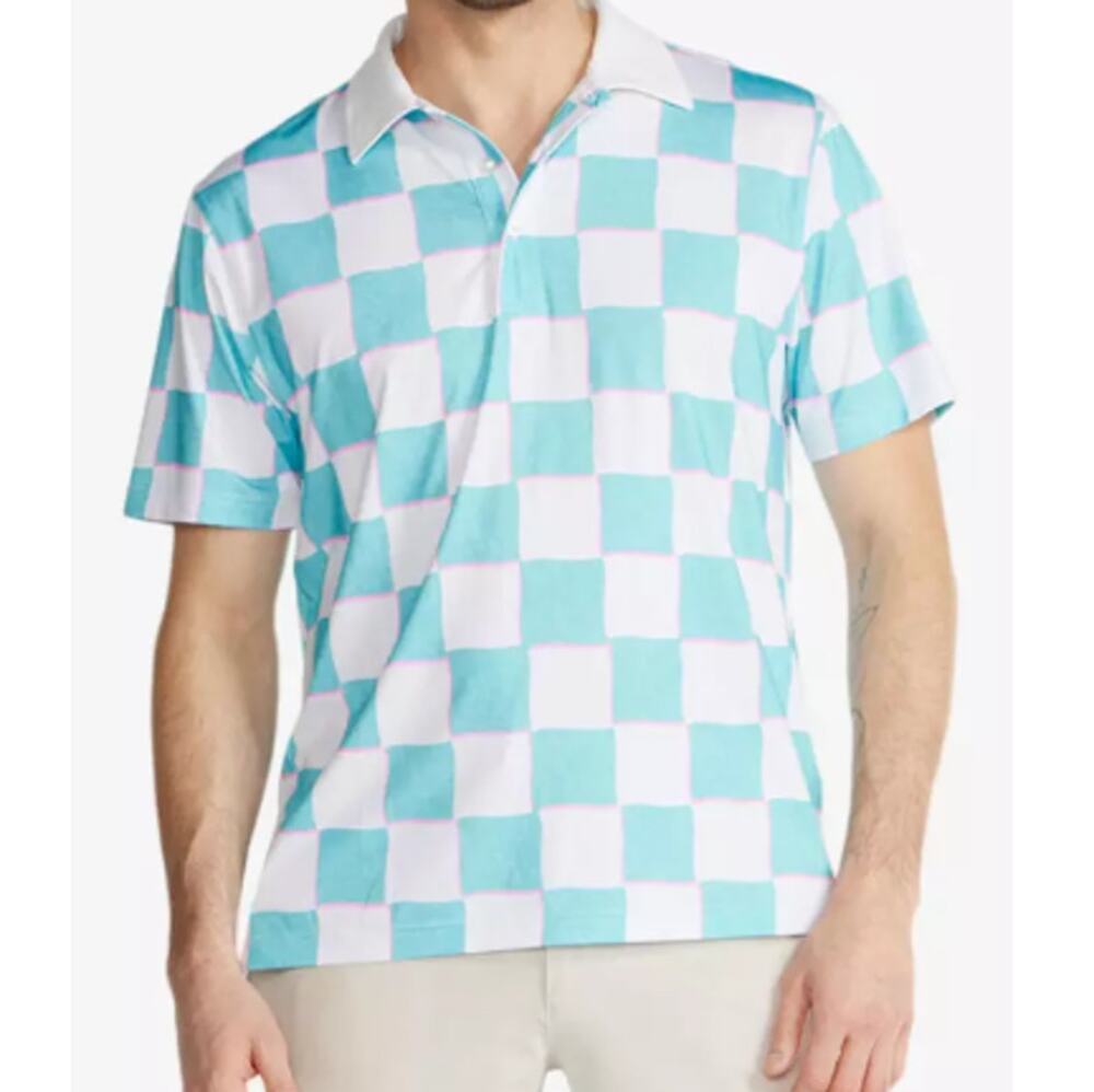 NEW CHUBBIES Youth Blue White The Pawn Performance Checkered Polo Shirt Size L